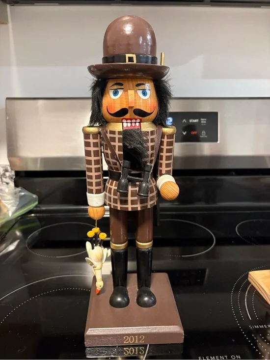 Brown Wooden Nutcracker Soldier Figurine with Duck