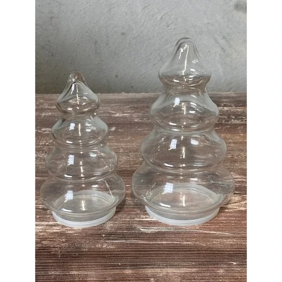 Set of 2 Vintage Clear Glass Christmas tree candy‎ jars or canisters