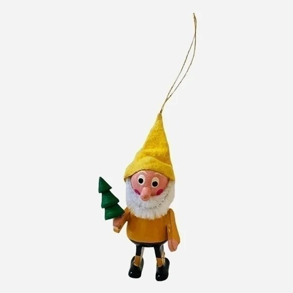 Vintage Wood Santa Dwarf Carrying Tree Christmas Ornament 3