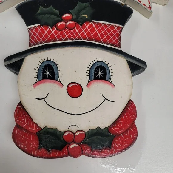 Vintage Hand Painted Wood Snowman Welcome‎ Sign Christmas Holiday Decor