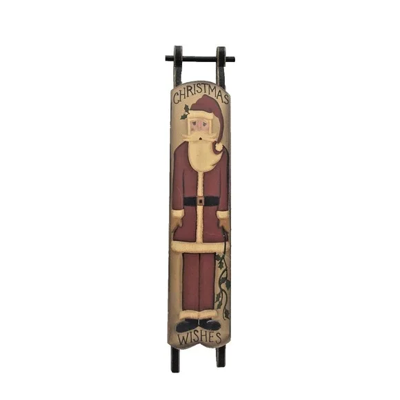 ?‎ Hand Painted Santa Wood Sled Decor Folk Art Sleigh Christmas Holiday Seasonal