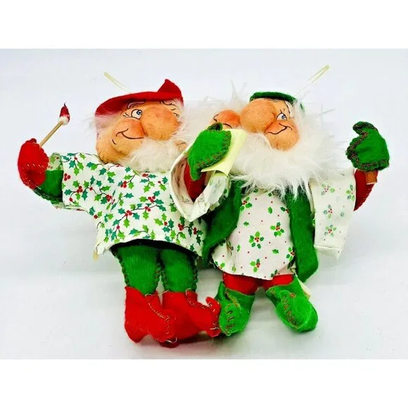 Santakins‎ Plush Elf Gnome Poseable Decoration Lot of 2 Santas Schedule Rennoc