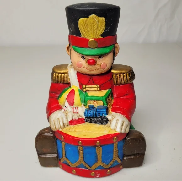 Vintage Ceramic Toy Soldier Drummer Music Box ~‎ Plays Jingle Bells