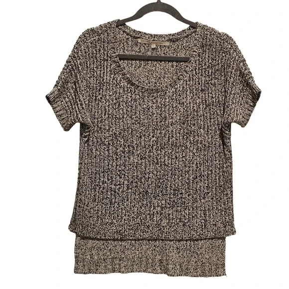 RACHEL RACHEL ROY Black White Speckled Knit Short Sleeve Top Size S‎