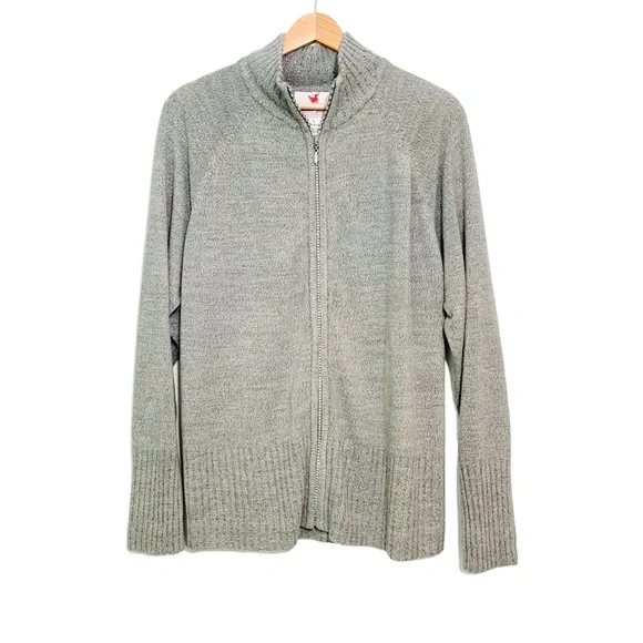 Quacker Factory Zip Up Jacket Sweater Women's Rhinestones Gray Size Large