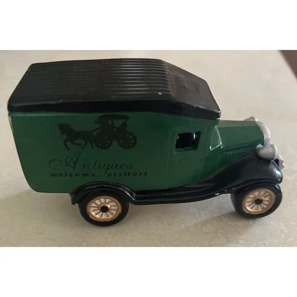 Christmas Village Accessory Green Antique Delivery Truck 5