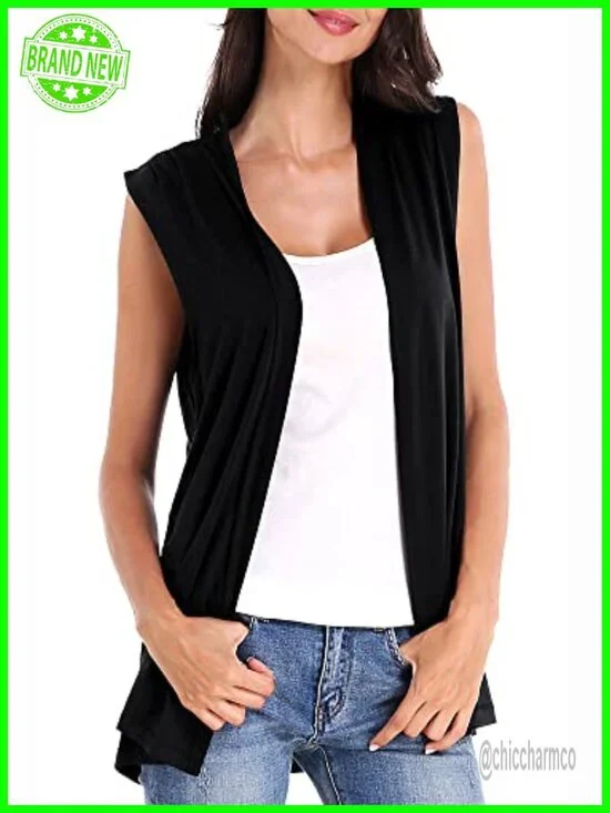 Sleeveless Open Front Cardigan Vest Lightweight Loose Fit Cool Coat