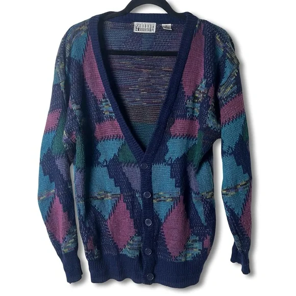 City‎ Streets - Women’s Vintage 90s Geometric Knit Cardigan Navy – Sz M