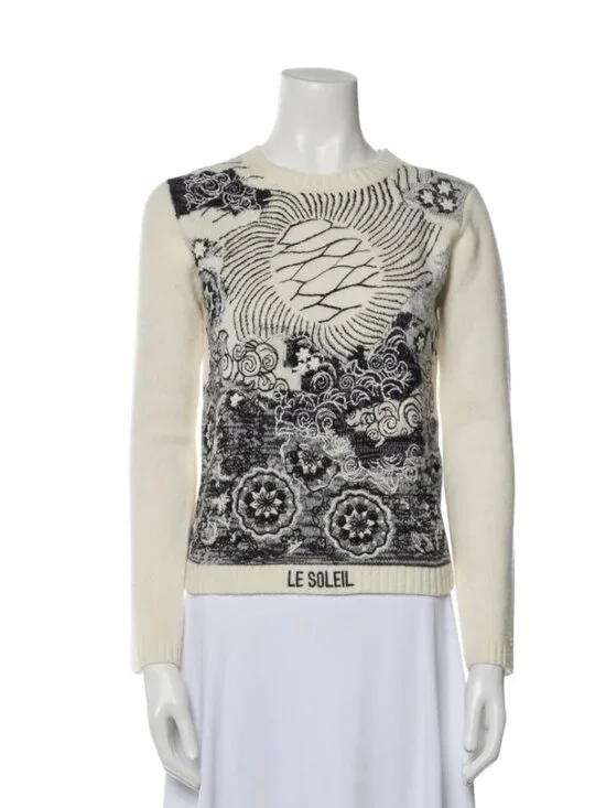 Christian Dior Le Soleil 2020 Sweater Womens 4 40 Cream Black Cashmere Crew Neck