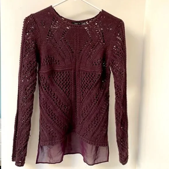 Dex Crochet Sweater with Sheer Back XS Purple