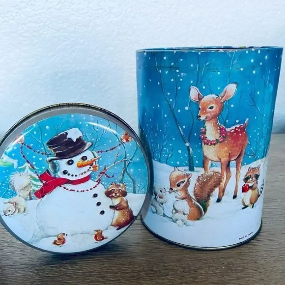 Vintage Christmas Winter Metal Kitchen Canister Jar