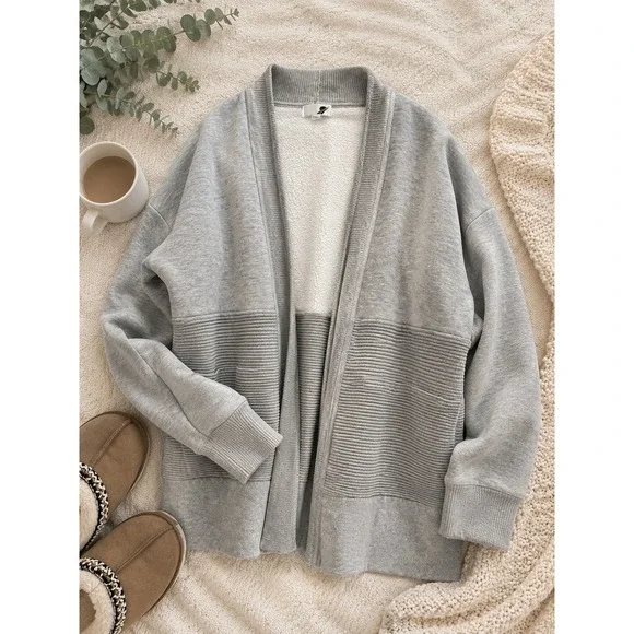 Fundamental Performance Womens XL Gray Fleece Open Front Ribbed Cardigan Wrap