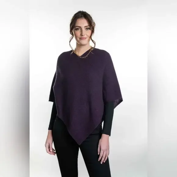 The Cashmere Project 100% Cashmere Pullover Poncho Sweater Aubergine OS