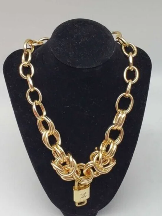 Authentic Louis Vuitton Lock and Key Gold Color with Gold Plated Chain Necklace