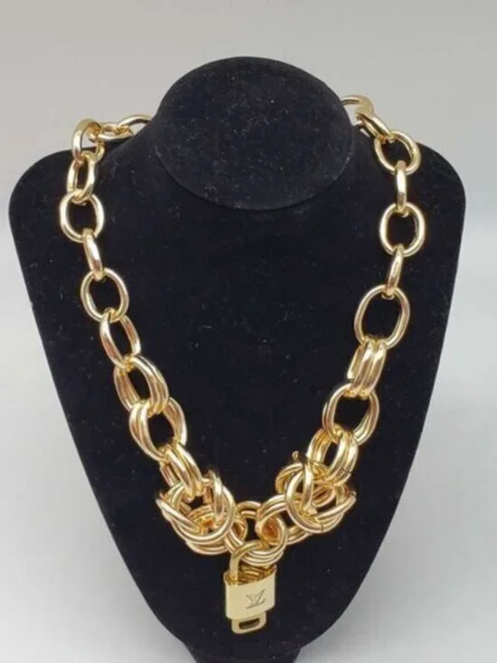 Authentic Louis Vuitton Lock and Key Gold Color with Gold Plated Chain Necklace