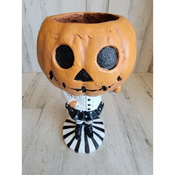 Folk art pumpkin man candy holder head Halloween unique home decor