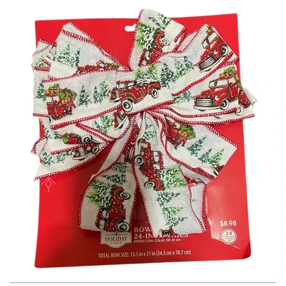 Holiday Time Red Truck Christmas Tree Bow 24 Inch Tails‎ For Wreaths Gifts