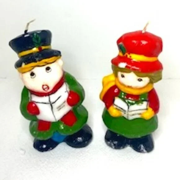 Vintage Interpur Christmas Caroler Candles Pair Retro Classic Holiday Decor 5