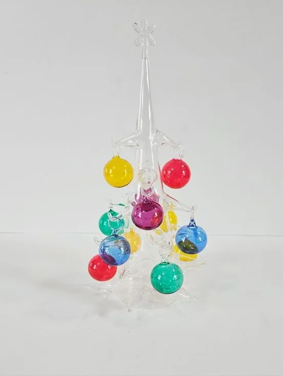 Vintage Handblown Romanian Crystal Christmas Tree Multicolored Glass Ornaments