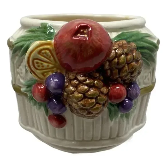 Vintage Fitz & Floyd‎ Fruit and Pinecone 3″ Candle Ceramic
