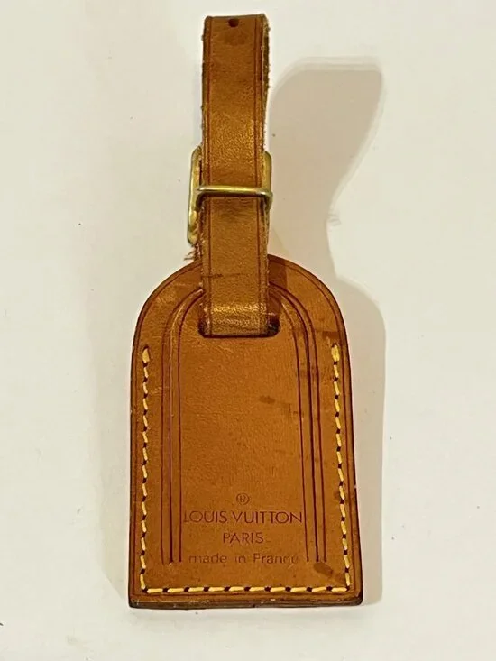 Authentic Louis Vuitton Vachetta Leather Luggage Tag Brass Buckle Made France