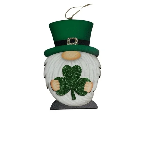 st‎ patrick's day hanging decor 6 inches wood gnome clover