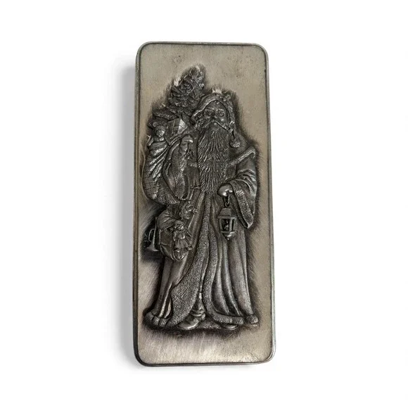 Metzke Pewter Tin With Embossed Santa‎ Claus Lid Christmas Collectible