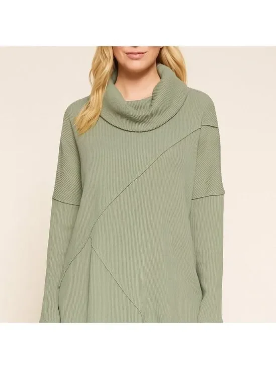 Cato XL Light Green Cowl Neck Hi-Lo Sweater/Ribbed Knit Dolman Sleeves Cozy Chic