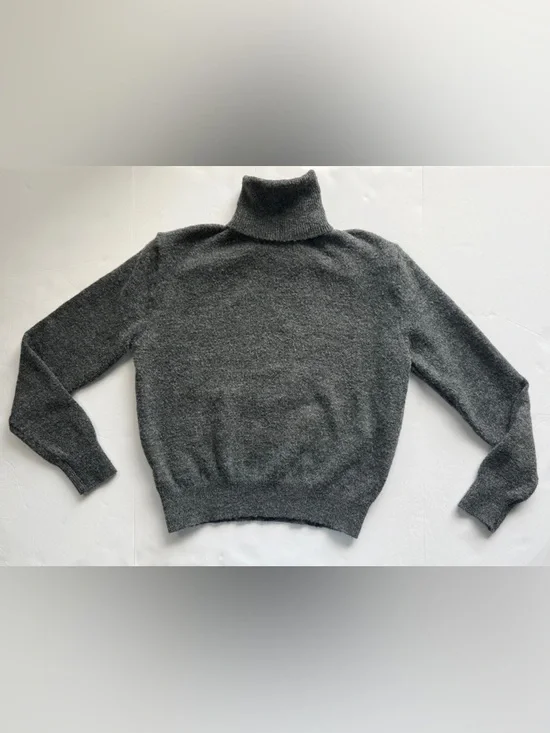 H&M Turtleneck Sweater Soft-Knit Loose-Fit Dark Gray Melange Size S