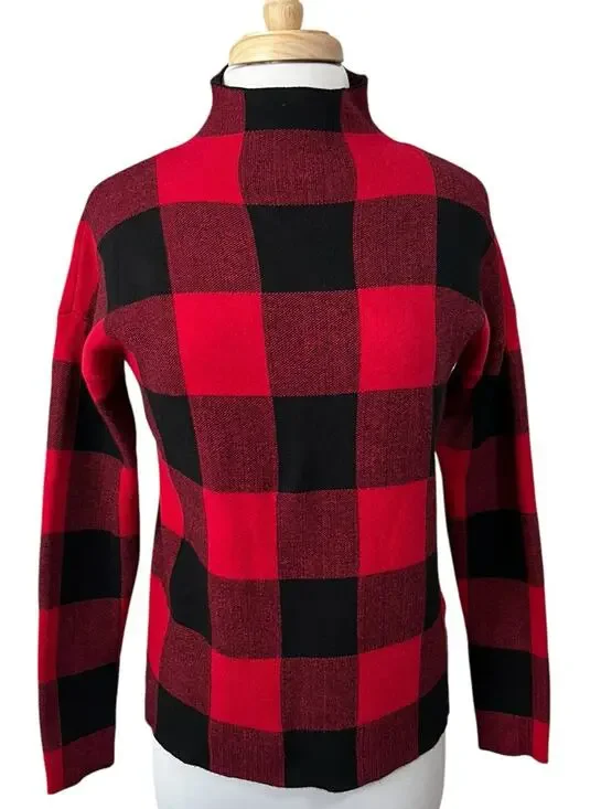 Tommy Bahama Red Black Y2K Buffalo Plaid Mock Neck Sweater Womens Small