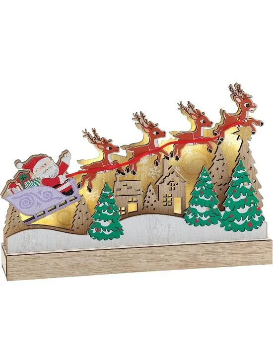 Lit Rudolph & Santa Sleigh Mantle Decor - 9 Inch Multicolor Holiday Accent