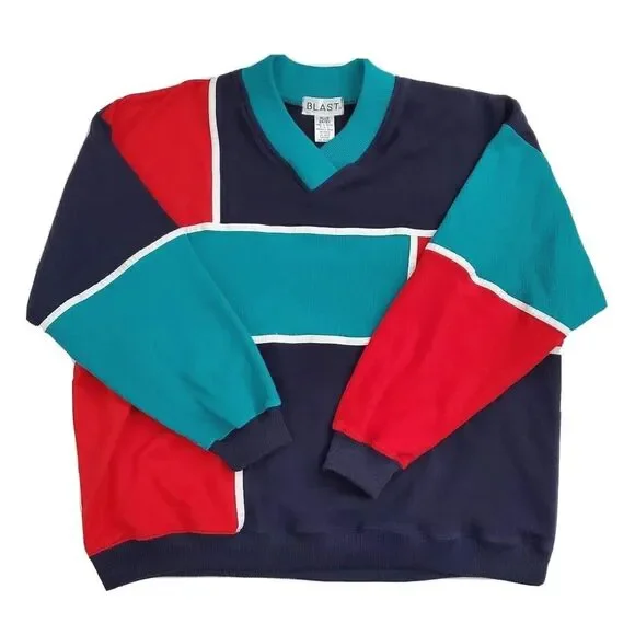 Vintage 90's Blast Sweater Pullover Colorblock‎ (Womens Plus Size 2X) Blue Red