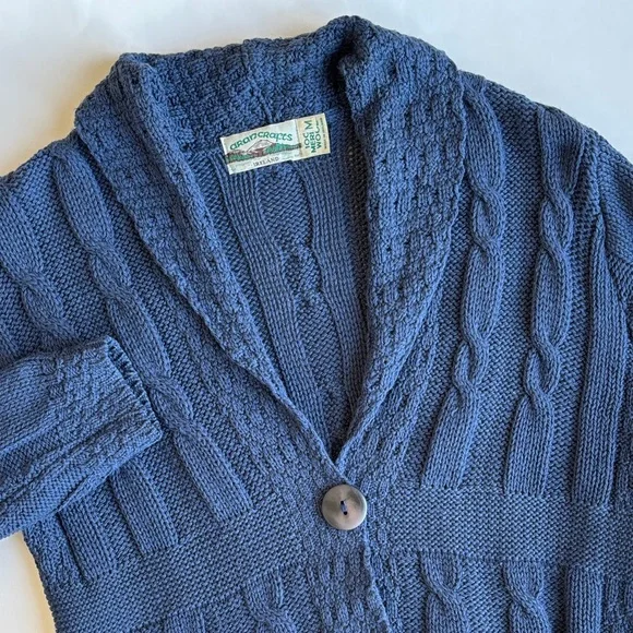 Aran Crafts Ireland Merino Wool Cable Knit‎ Cardigan Sweater Blue Women’s Medium