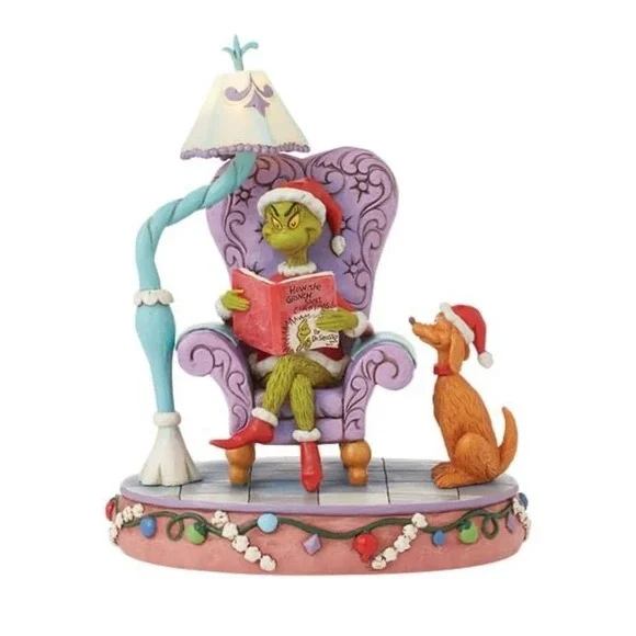 Jim Shore GRINCH IN CHAIR WITH LAMP READING BOOK 6015213FE First Edition