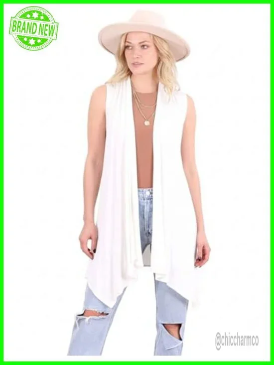 Sleeveless Cardigan Vest Open-Front Long Asymmetric Hem