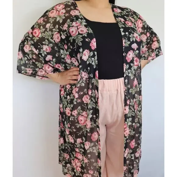🔴Expresso Plus Size Mesh‎ Floral Print Kimono size 1X
