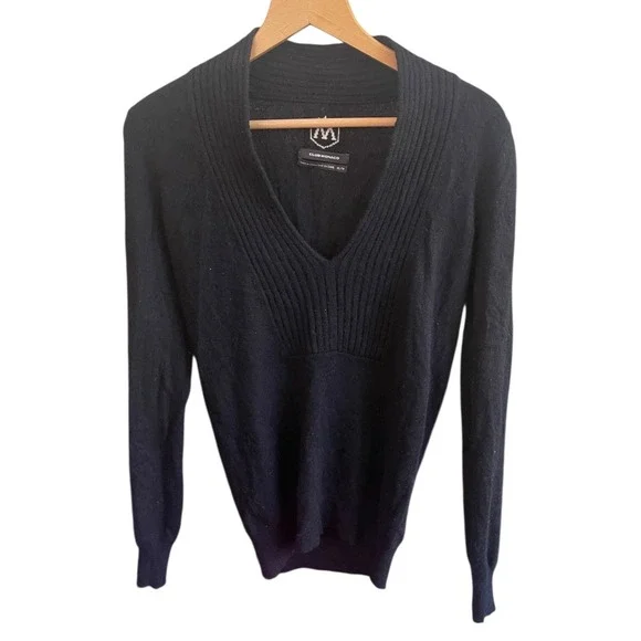 Club Monaco Ralph Lauren Black Cashmere V-Neck Pullover Sweater XS‎