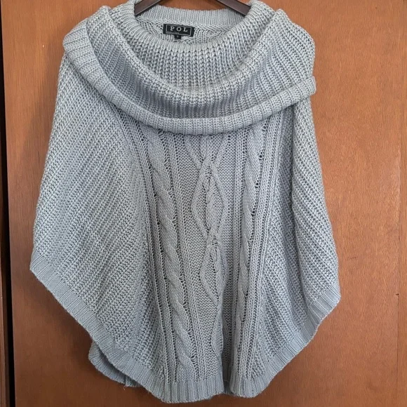 POL Womens‎ Grey Cable Knit Cowl Neck Poncho Sweater Oversized SY144 Small
