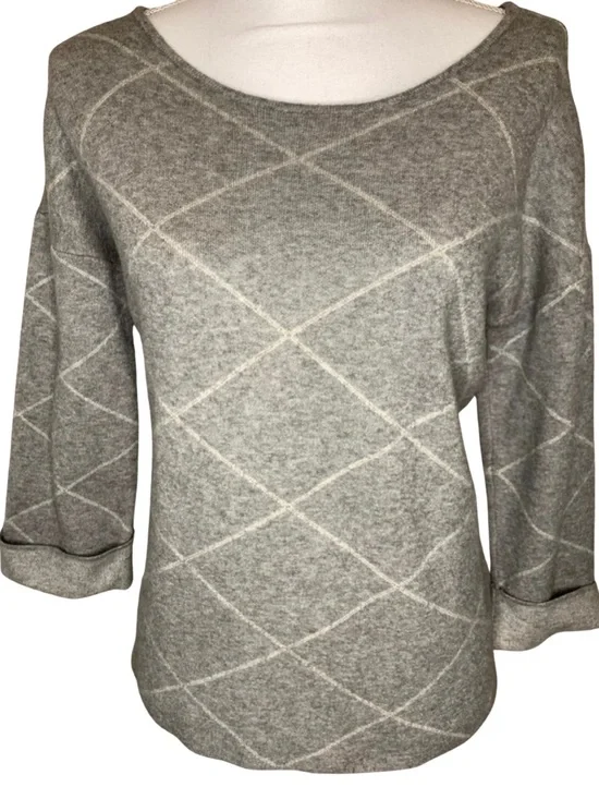 Cynthia Rowley Women’s Gray Sweater 3/4‎ Sleeve Crew Neck Small