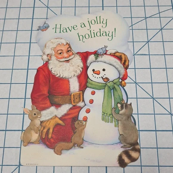 Vintage Snowman W/Cardinals & Lights Holiday Hallmark Card‎ Inc Decoration 1981