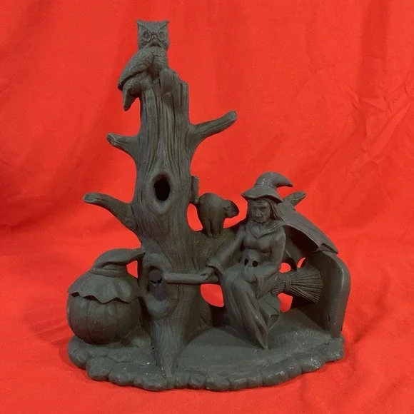 Vtg Cramer Ceramic Haunted Forrest Tree Witch Jack o' Lantern Owl / Non-Lighted