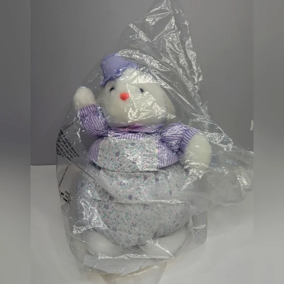 Vintage Plush Easter Bunny Basket 1990 T.L. Toys White Purple New In Sealed Bag