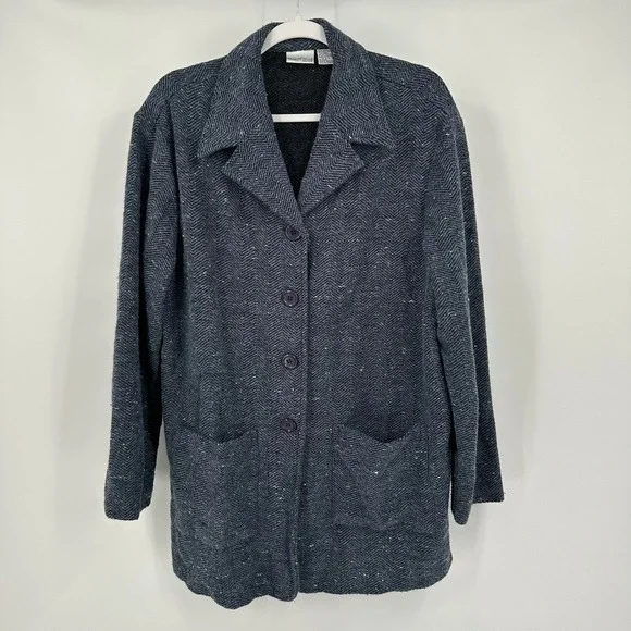 Newport News Womens Lagenlook Herringbone Knit Cardigan Jacket Sz L Wool Blend