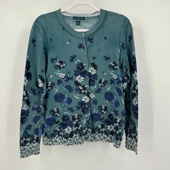Womens Cottagecore Cardigan Sweater Size M Lightweight Floral Feminine Modest