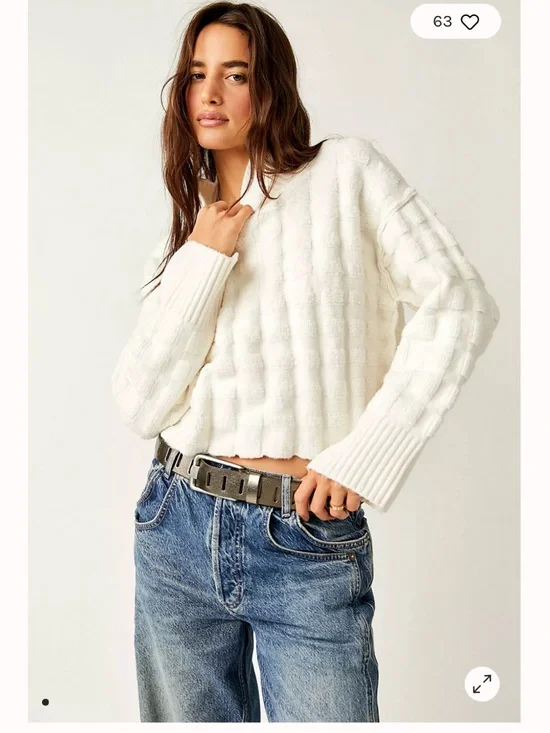 Free People NWT We The Free Care FP Soul Searcher Moc Sweater textured Ivory XS