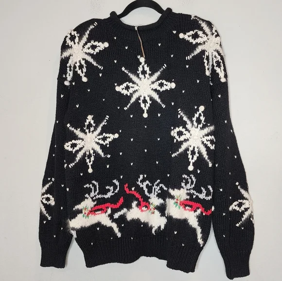 NWT Vintage Lauren Hansen‎ Roll Neck Hand Knitted Snowflake Reindeer Sweater L
