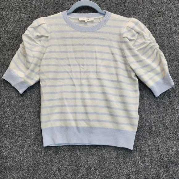 NWT FRAME The Frankie Cashmere Blend Striped Puff Sleeve Coquette Sweater XS