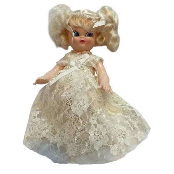 Vintage Christmas Tree Topper Blonde‎ Hair Lace Beaded Crown Rubber Plastic