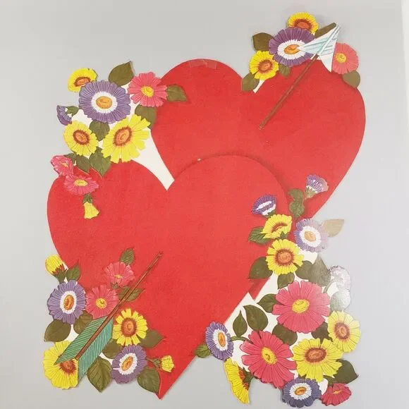 Valentine Heart Arrow Flowers Die Cut Paper Décor Double Sided Flocked Heart