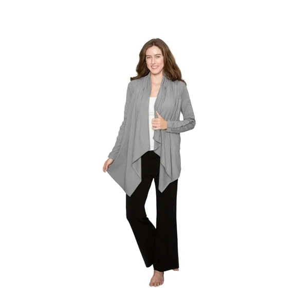 Lanston NWT SZ MED Gray Waterfall‎ Drape Long Sleeve Cardigan Open Front Lightwt